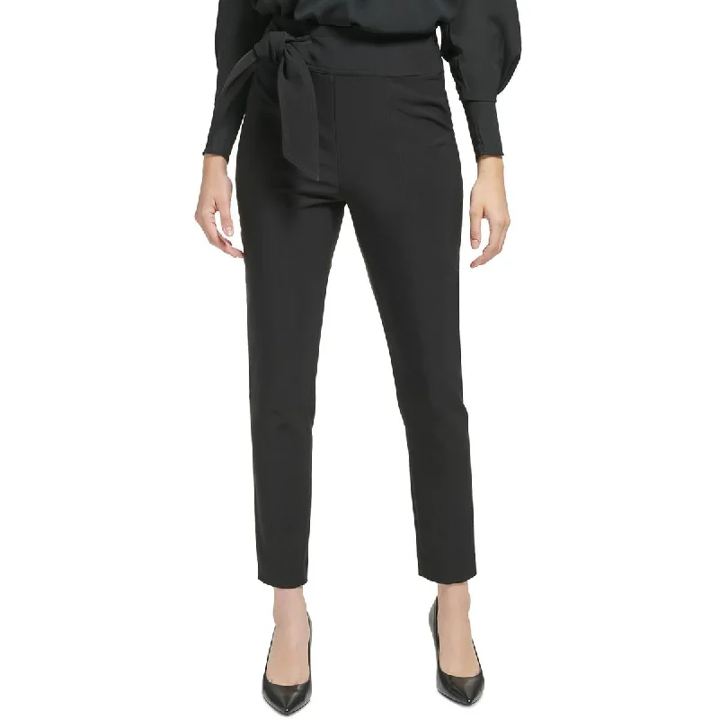 Womens Tie Waist Stretch Ankle Pants