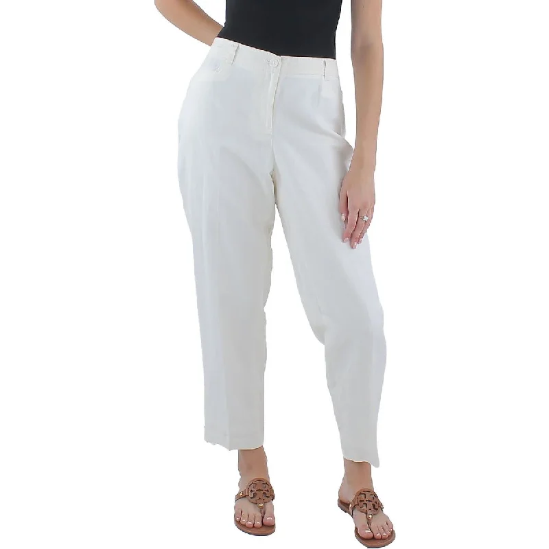 Womens Linen Solid Ankle Pants