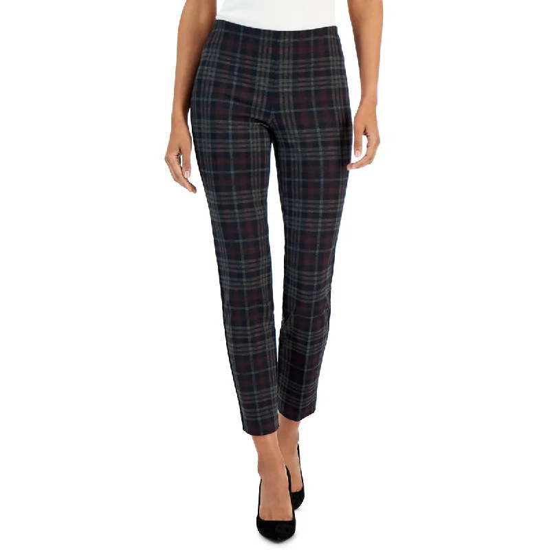 Womens Plaid Pull On Ankle Pants