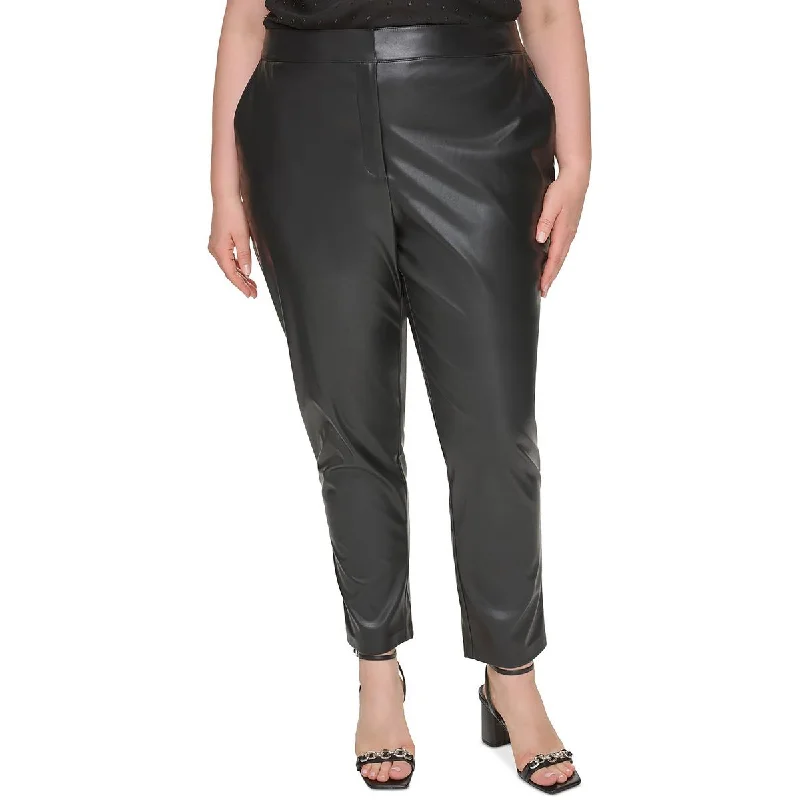 Plus Womens Faux Leather Office Ankle Pants