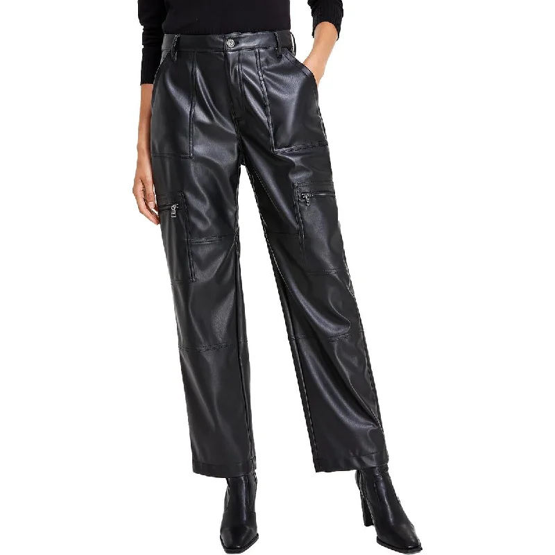 Womens Faux Leather Embossed Cargo Pants