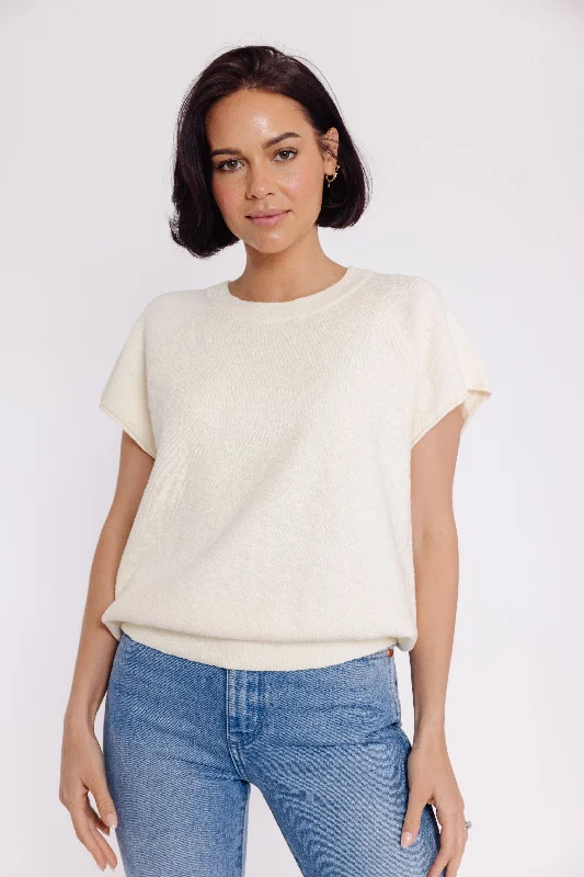 Abbey Sweater in Cream Mesh Blend Leather Blend Suede Blend