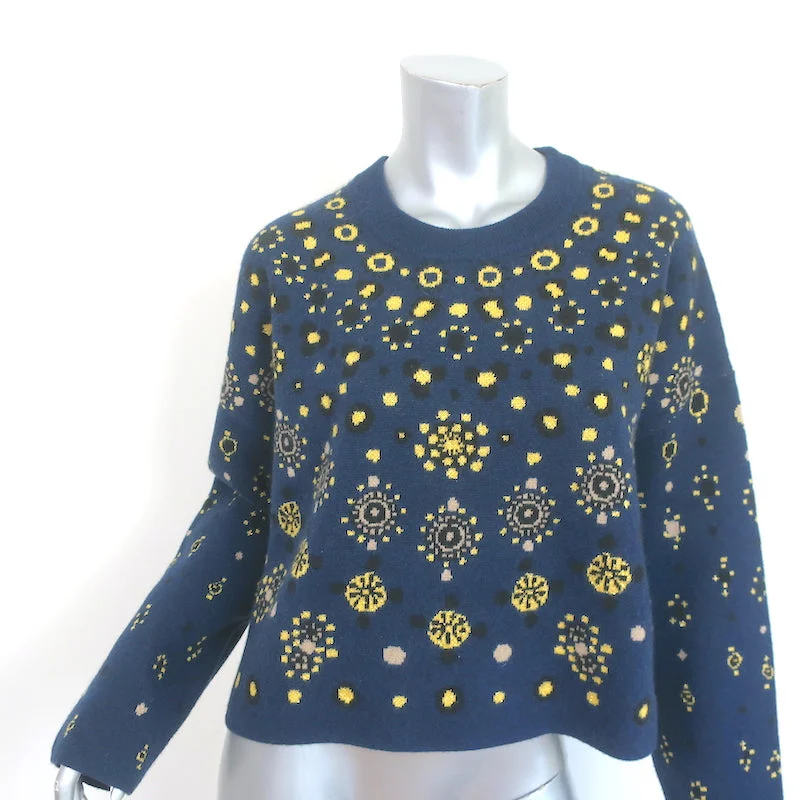 Altuzarra Makena Cashmere Sweater Navy Metallic Jacquard Knit Size Medium Chenille Brocade Lace Altuzarra Makena Cashmere Sweater Navy Metallic Jacquard Knit Size Medium Chenille Brocade Lace
