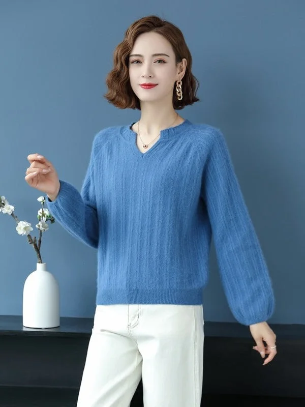 Ashore Shop Womens Mink Cashmere V-Neck Pullover Sweater High Neck Crew Neck V-Neck