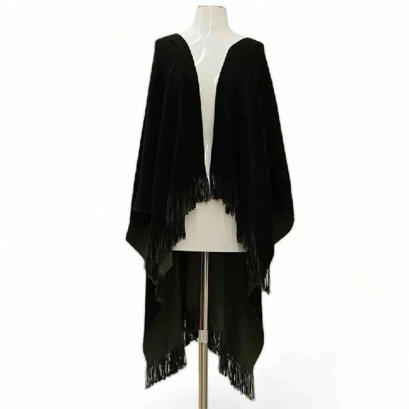Black Solid Cape Sweater Open Front Closed Front Wrap Front