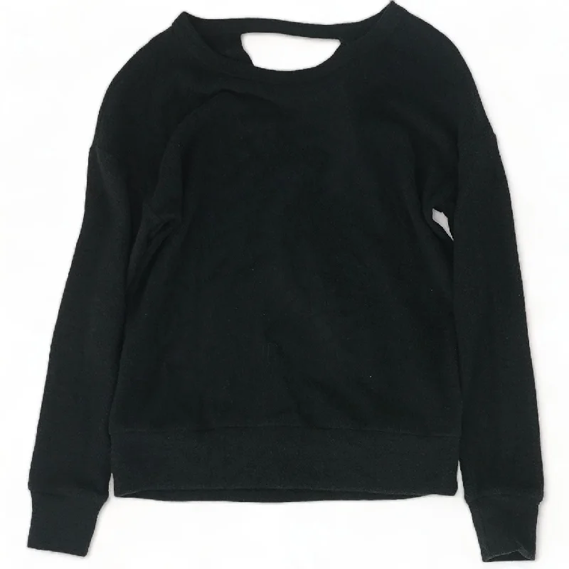 Black Solid Pullover Sweater Front Pockets Side Pockets Patch Pockets