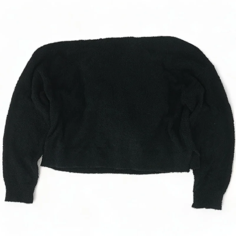 Black Solid Pullover Sweater Collared Crew Neck Turtle Neck