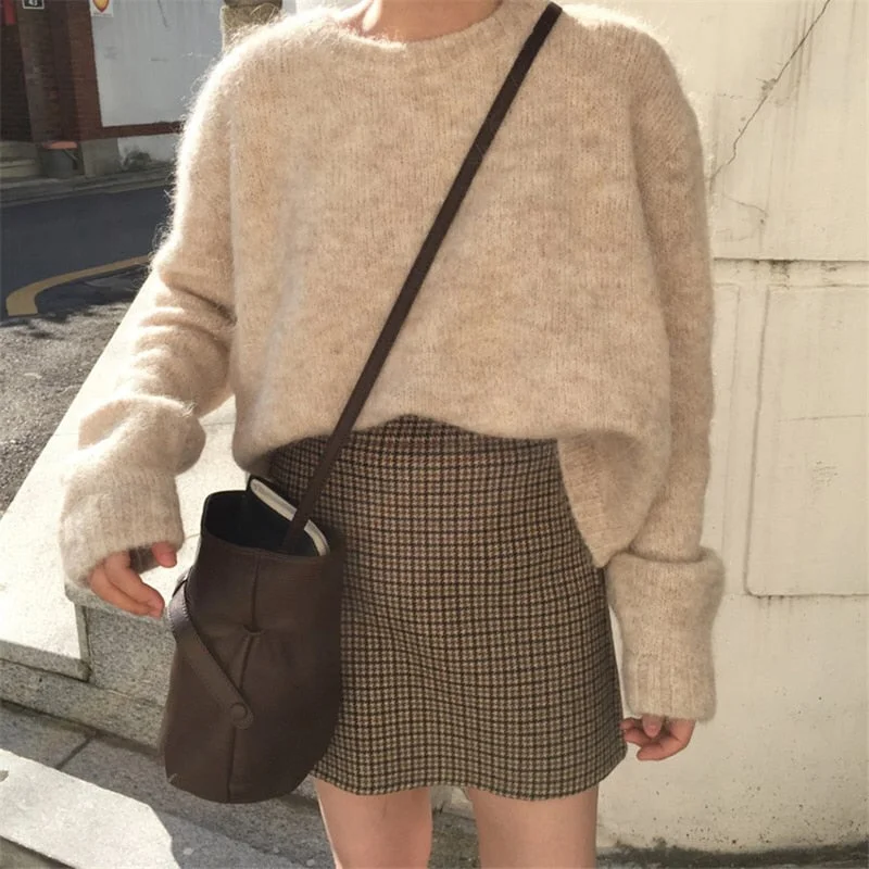 Casual Sweater Women Winter Solid Long Silk Blend Satin Velvet