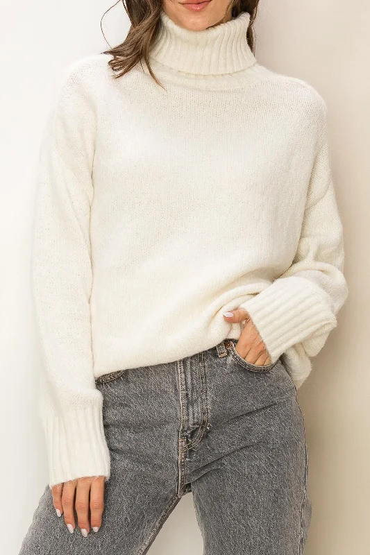 Casual Turtleneck Sweater Cashmere Blend Cotton Blend Poly Blend