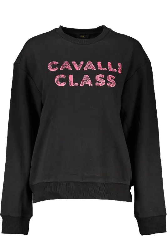 Cavalli Class Black Cotton Women Sweater Herringbone Houndstooth Plaid