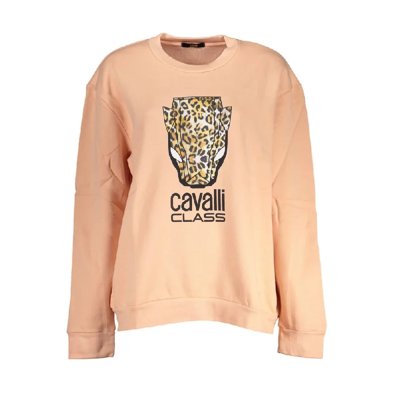Cavalli Class Elegant Pink Fleece Crew Neck Sweater Long Sweater Short Sweater Cropped Sweater