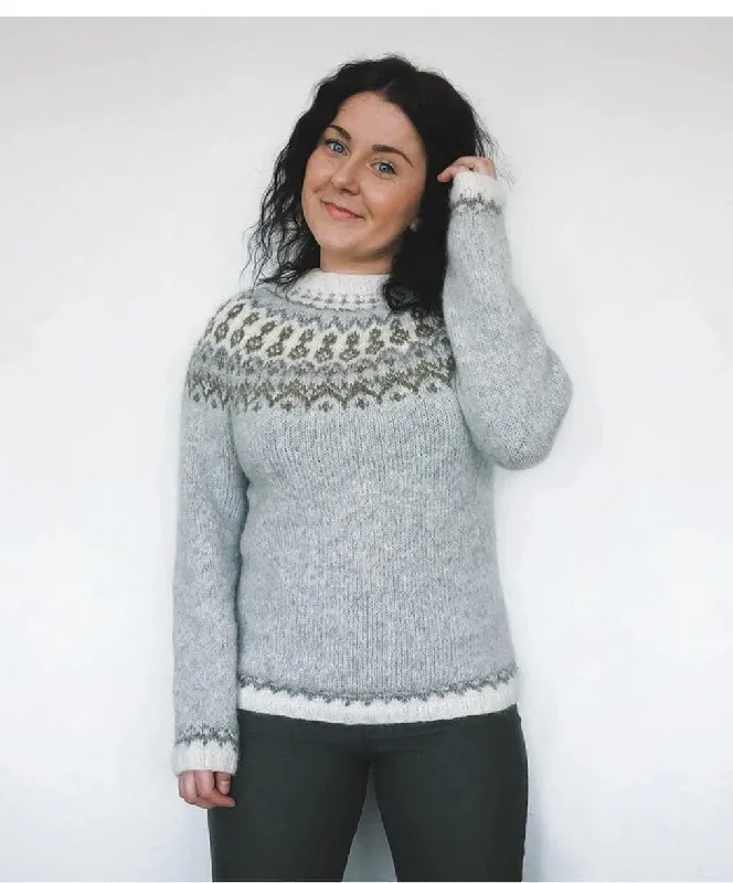 Coarvegiella Grey Summer Lettlopi Wool sweater - Knitting Kit Collared Crew Neck Turtle Neck Coarvegiella Grey Summer Lettlopi Wool sweater - Knitting Kit Collared Crew Neck Turtle Neck