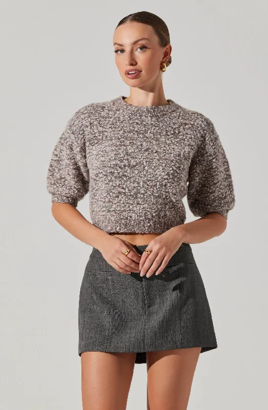 Collete Marled Cropped Sweater Denim Fabric Leather Fabric Suede Fabric