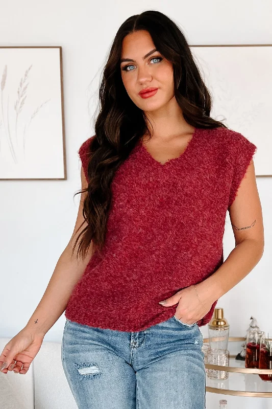 Cozy Embrace Sweater Vest (Burgundy) Stretchy Elastic Breathable