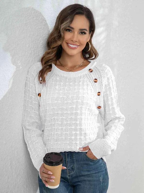 Decorative Button Waffle Sweater in 2 Colors Chenille Fabric Brocade Fabric Lace Fabric Decorative Button Waffle Sweater in 2 Colors Chenille Fabric Brocade Fabric Lace Fabric
