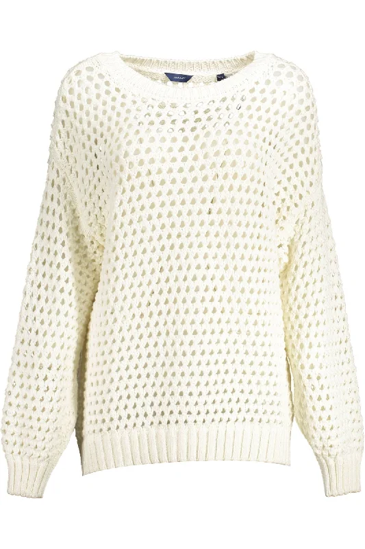 Gant White Cotton Women Sweater Mesh Sweater Canvas Denim