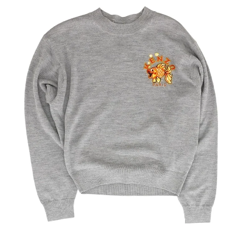 Gray Kingyo Crest Crewneck Sweater Soft Cozy Warm