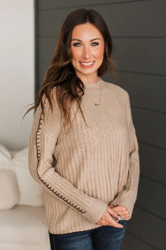 Happening Again Knit Sweater- Sand Faux Fur Fabric Real Fur Fabric Shearling Fabric