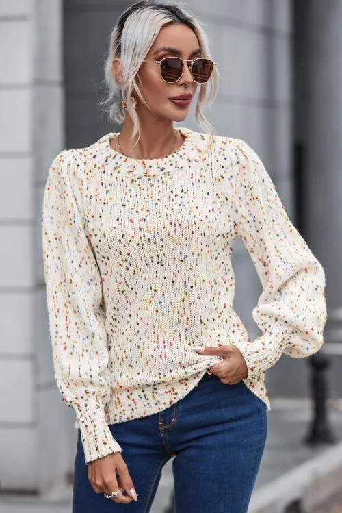 Heathered Lantern Sleeve Sweater Bright Pastel Dark