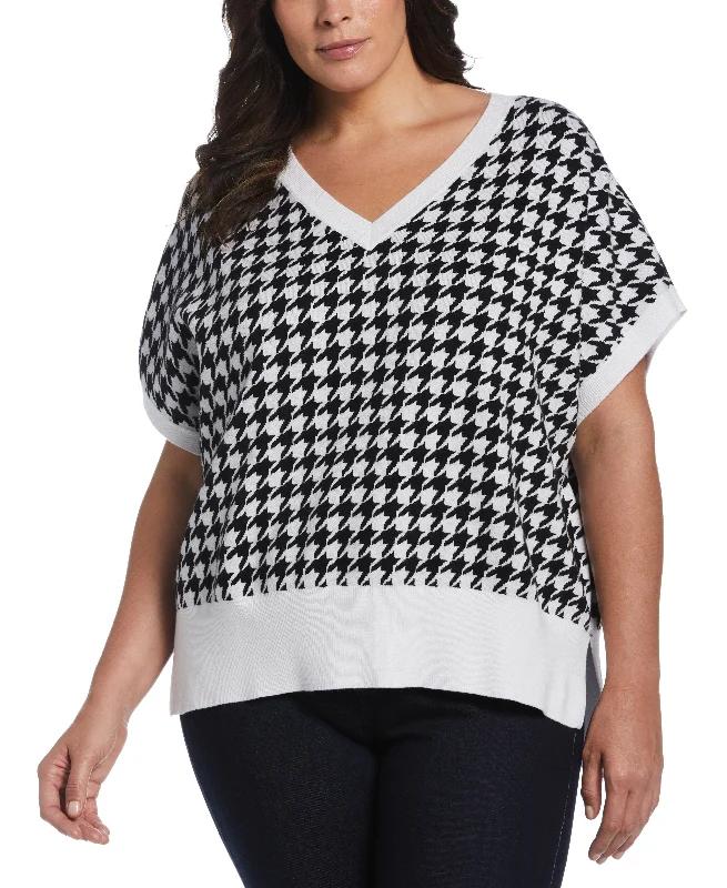 Plus Size Houndstooth Sweater Vest Long Sweater Short Sweater Cropped Sweater
