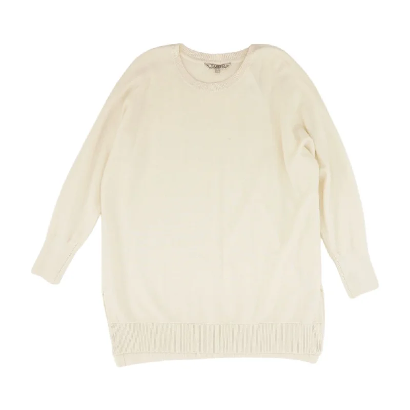 Ivory Solid Crewneck Sweater Cotton Fabric Linen Fabric Terry Fabric