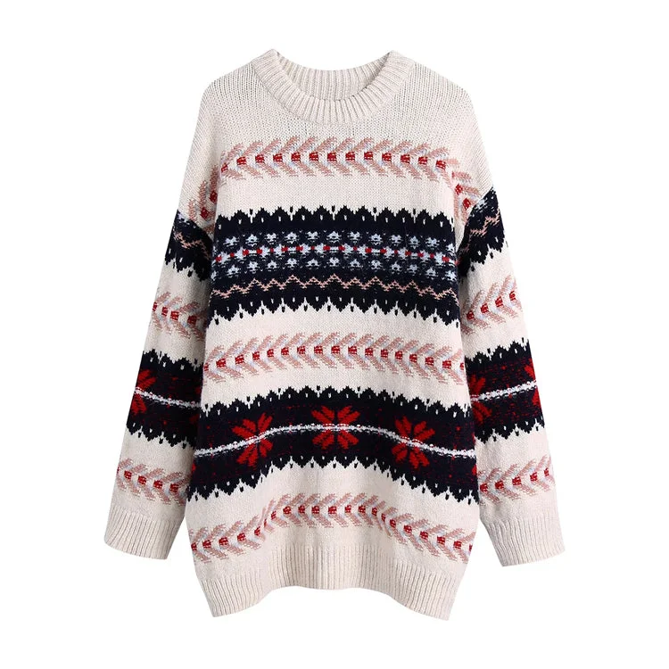 Lazy jacquard loose knit stitched Vintage sweater  7490 High Neck Crew Neck V-Neck