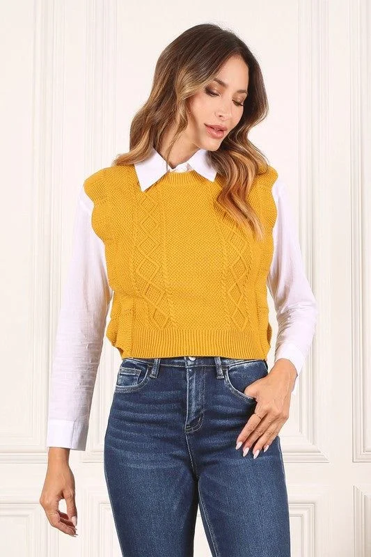 Lilou Ruffle sweater vest Hooded Sweater Collared Sweater Shawl Collar