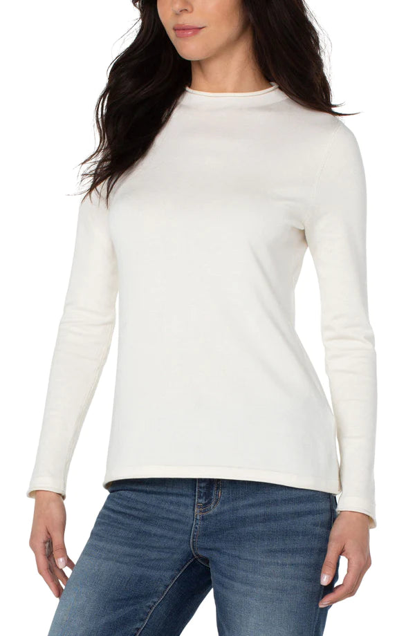 Liverpool Mock Neck Rolled Hem Long Sleeve Sweater Winter White Stylish Fashionable Trendy Liverpool Mock Neck Rolled Hem Long Sleeve Sweater Winter White Stylish Fashionable Trendy