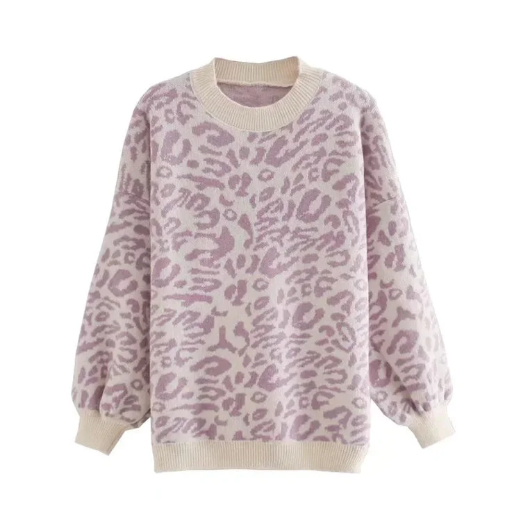 Loose Pullover lazy long sleeve leopard jacquard sweater 7464 Chenille Blend Fleece Blend Nylon Blend Loose Pullover lazy long sleeve leopard jacquard sweater 7464 Chenille Blend Fleece Blend Nylon Blend