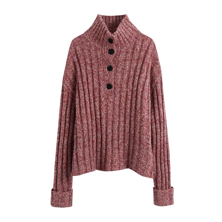 Loose pullover, lazy wind, high neck, inner lap sweater 7466 Ribbed Striped Patterned Loose pullover, lazy wind, high neck, inner lap sweater 7466 Ribbed Striped Patterned