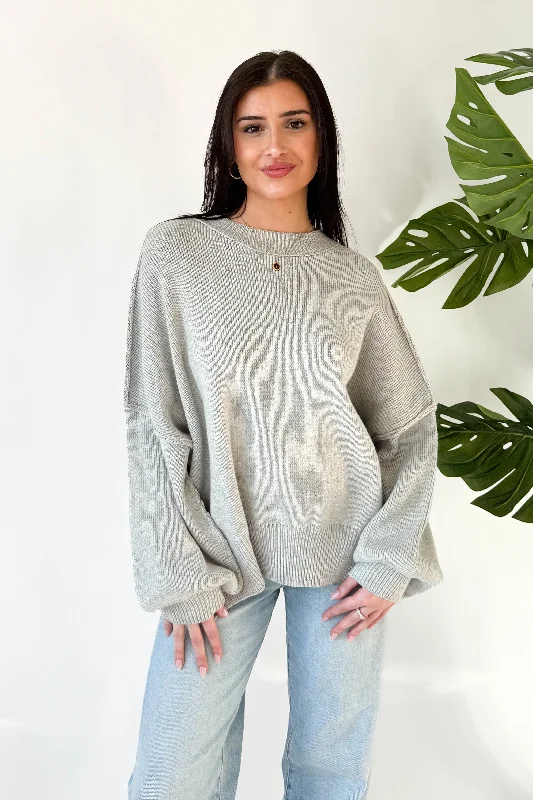 Martha Sweater in Grey Boat Neck Shawl Collar Notched Collar