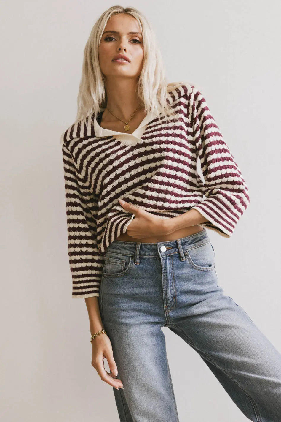 Mason Collared Sweater in Burgundy Boxy Sweater Fitted Sweater A-Line