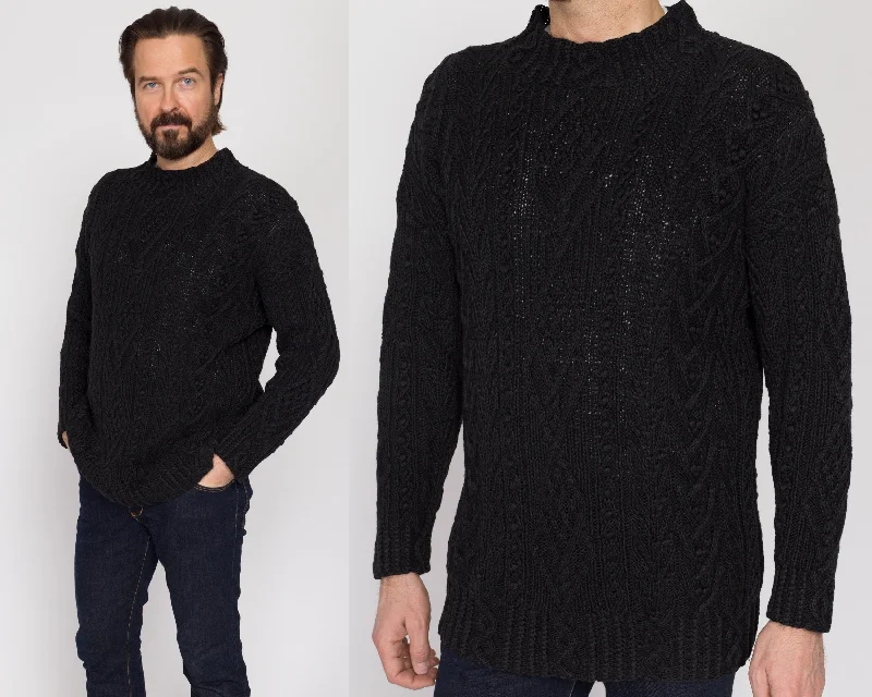 Med-Lrg 90s Express Black Cable Knit Funnel Neck Sweater Oversized Loose Flowy
