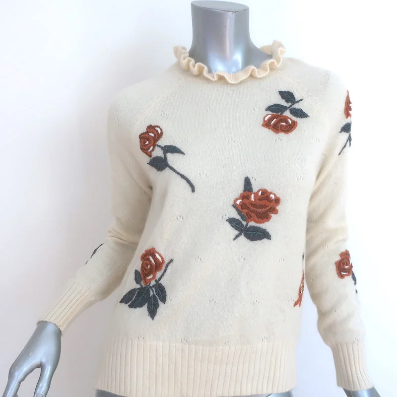 Minnie Rose Flower-Embroidered Cashmere Sweater Vanilla Size Extra Small NEW Zippered Buttoned Snapped Minnie Rose Flower-Embroidered Cashmere Sweater Vanilla Size Extra Small NEW Zippered Buttoned Snapped