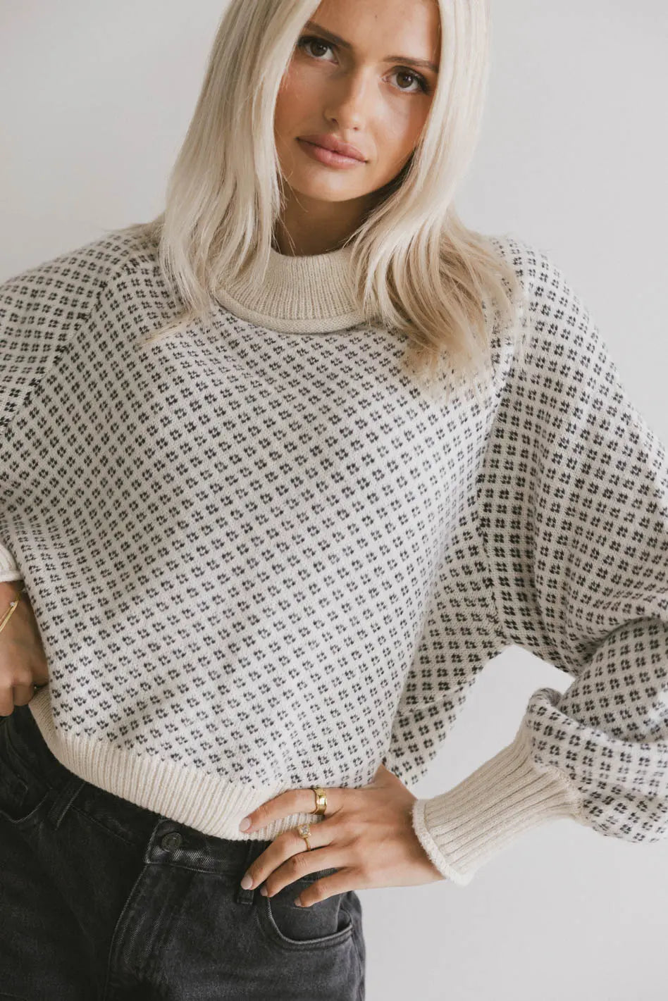 Nathalia Knit Sweater in Ivory Cable Knit Ribbed Knit Lace Knit