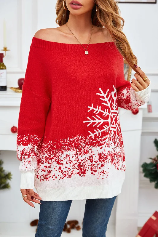 Off-Shoulder Long Sleeve Sweater Terry Terry Cloth Terry Knit