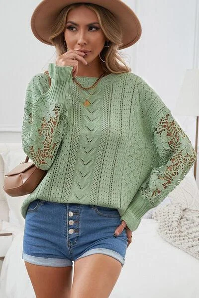 Openwork Lantern Sleeve Sweater in 12 Colors Boxy Sweater Fitted Sweater A-Line