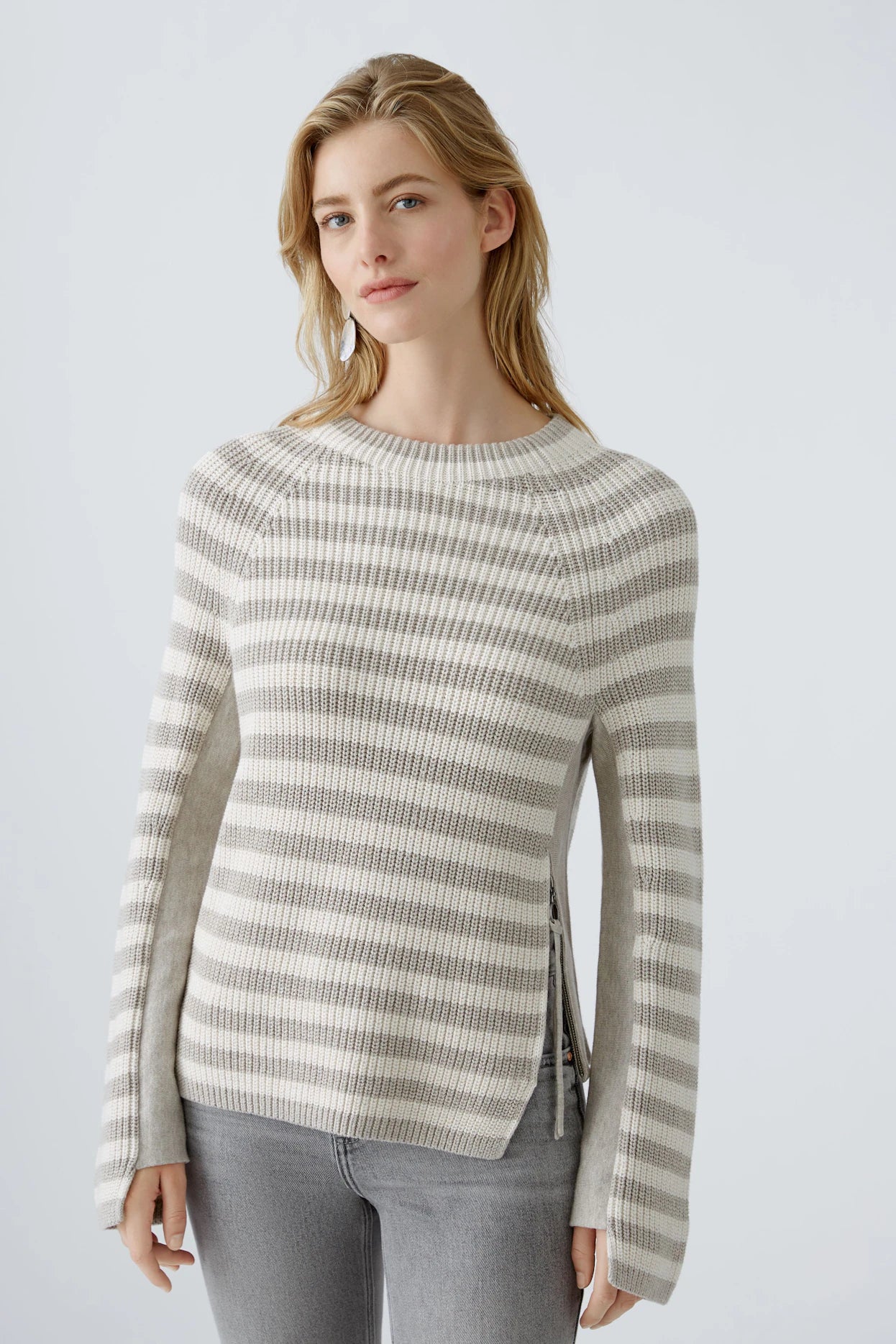 Oui Striped Cotton Ruby Sweater Long Sweater Short Sweater Cropped Sweater