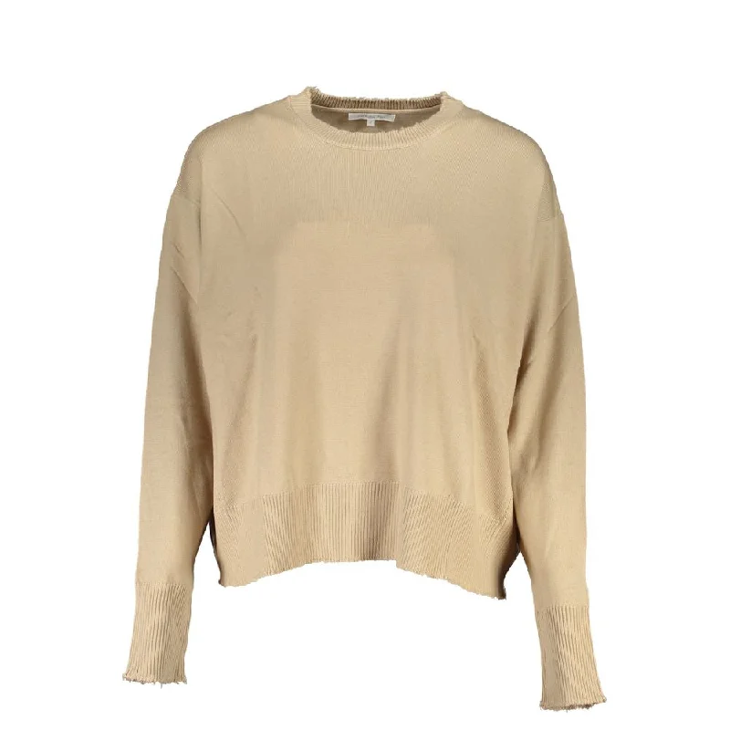 Patrizia Pepe Chic Beige Crew Neck Sweater with Contrast Details Ribbed Striped Patterned Patrizia Pepe Chic Beige Crew Neck Sweater with Contrast Details Ribbed Striped Patterned