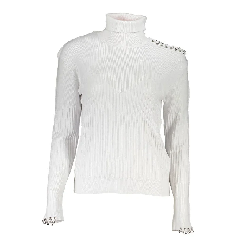 Patrizia Pepe Chic Turtleneck Sweater with Contrast Details Satin Blend Silk Blend Wool Blend Patrizia Pepe Chic Turtleneck Sweater with Contrast Details Satin Blend Silk Blend Wool Blend