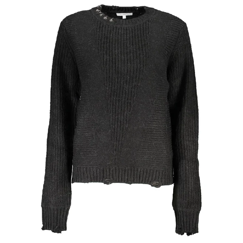 Patrizia Pepe Elegant Long-Sleeved Crew Neck Sweater with Logo Notch Collar Peter Pan Collar Cowl Neck Patrizia Pepe Elegant Long-Sleeved Crew Neck Sweater with Logo Notch Collar Peter Pan Collar Cowl Neck
