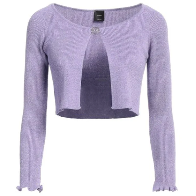 PINKO Purple Viscose Sweater Cable Knit Ribbed Knit Lace Knit