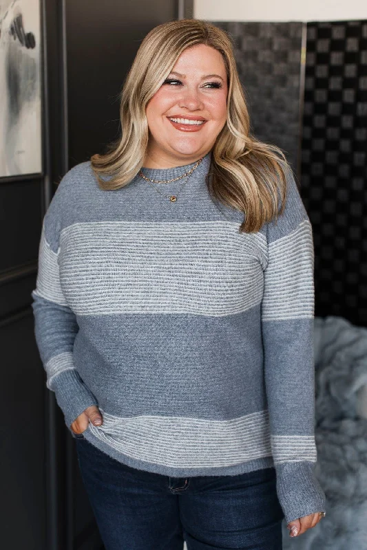 Right Back To You Knit Sweater- Denim Zippered Buttoned Snapped