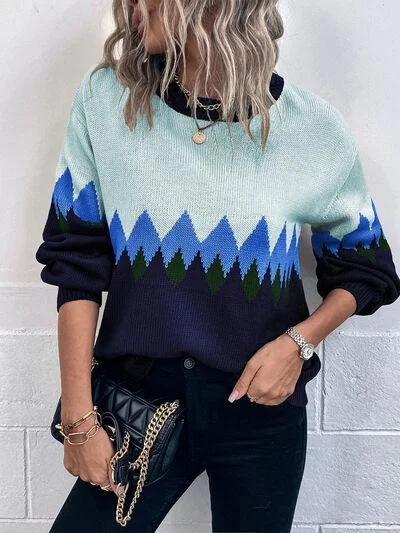 Mountain Dropped Shoulder Sweater Striped Floral Plaid