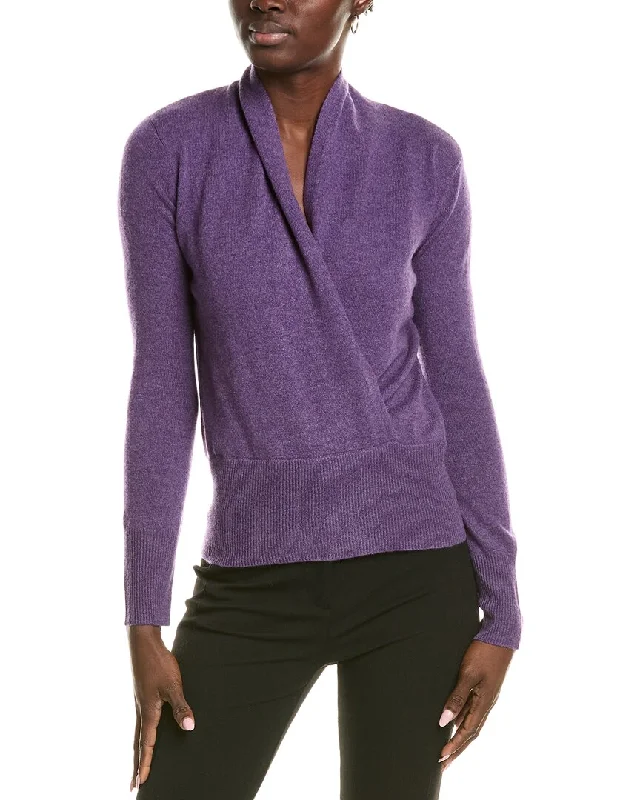 sofiacashmere Modern Faux Wrap Cashmere Sweater Iron Safe Non-Iron Wrinkle Free