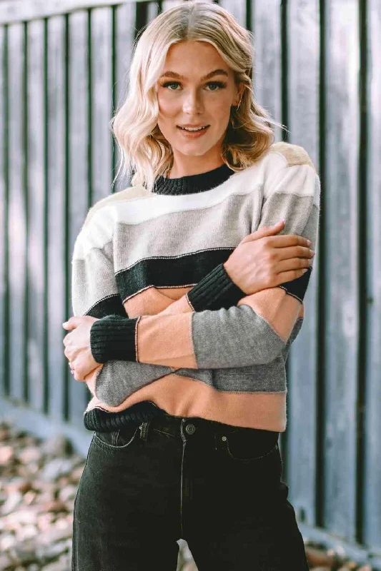 Striped Long Sleeve Sweater Plaid Sweater Polka Dot Checkered