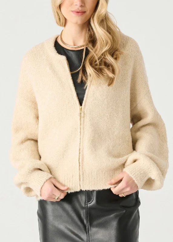Sweater Bomber Solid Print Embellished