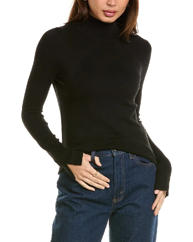 T Tahari Turtleneck Sweater Denim Fabric Leather Fabric Suede Fabric
