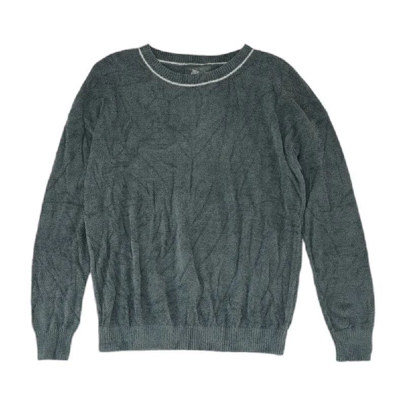 Teal Solid Crewneck Sweater Solid Print Embellished