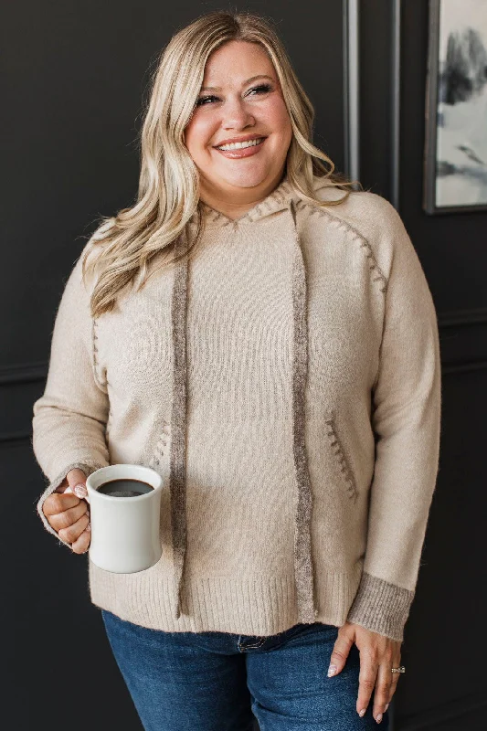 The One & Only Hooded Pullover Sweater- Oatmeal Collared Crew Neck Turtle Neck